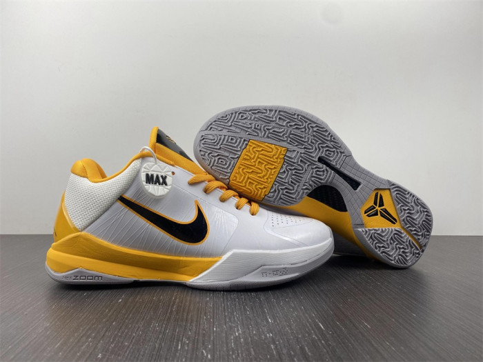 nike zoom kobe 5 white black yellow 386430-104